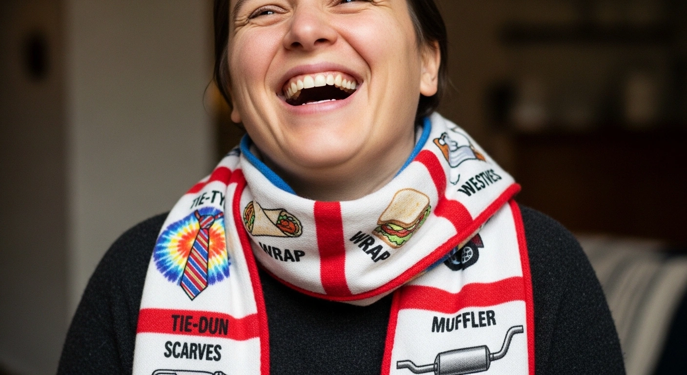 Scarf and Tea Comfort Humor